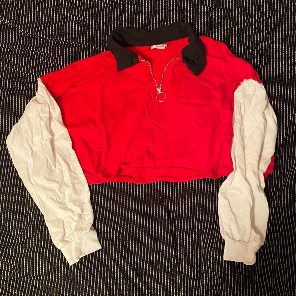 QUARTER ZIP CROPPED LONG SLEEVE TEE